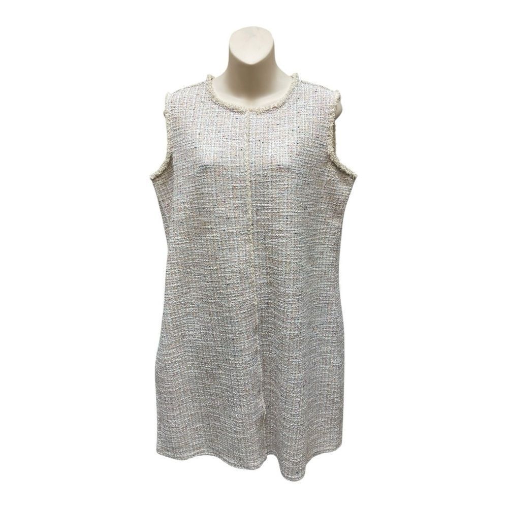 Isaac Mizrahi Chic Sleeveless Mini Shift Tweed Dress Size L Classic Preppy EUC